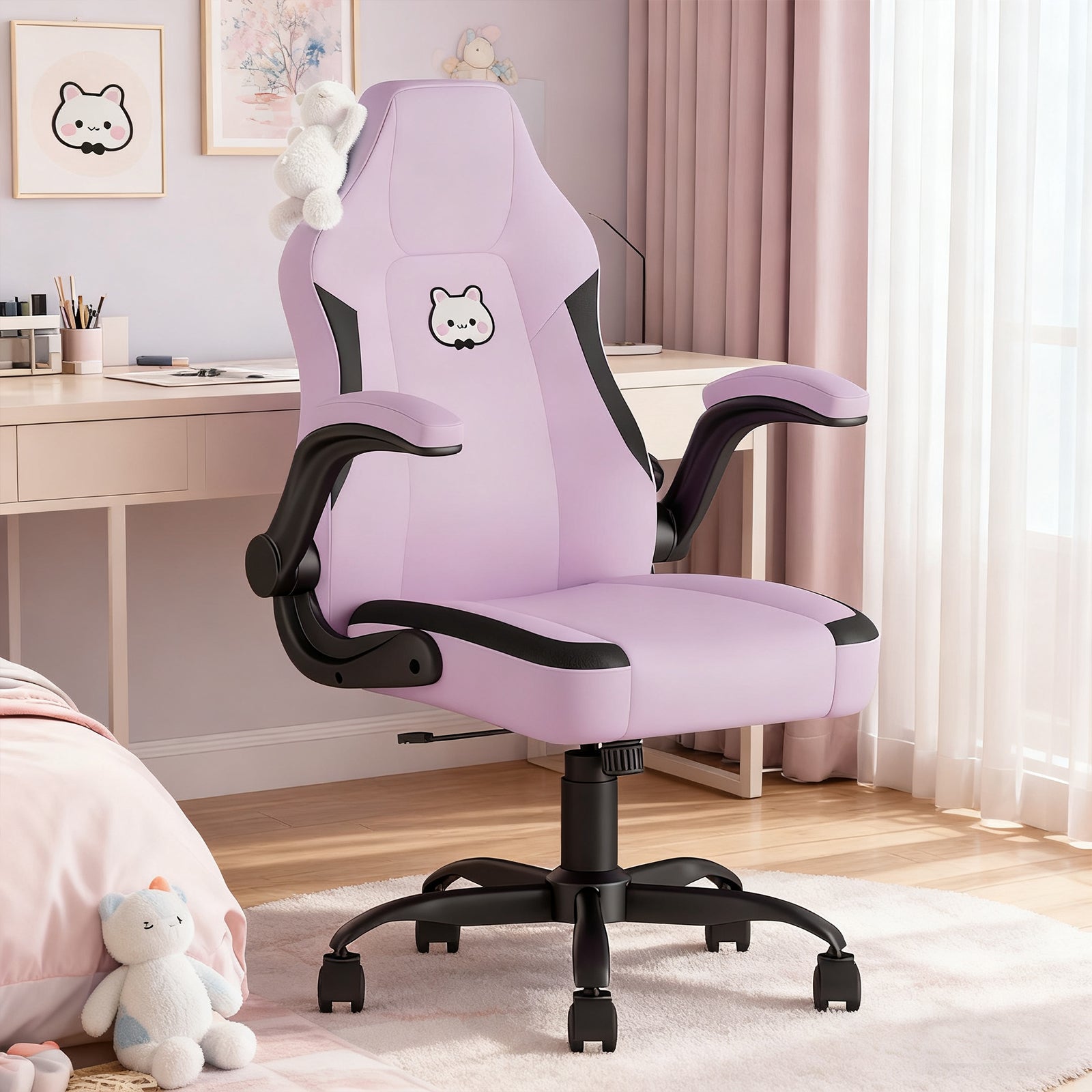 Submi Desk Chair, Ergonomic Office Chair for Adults, Computer Chair with Lumbar Support & Flip-up Armrests, PU Leather Office