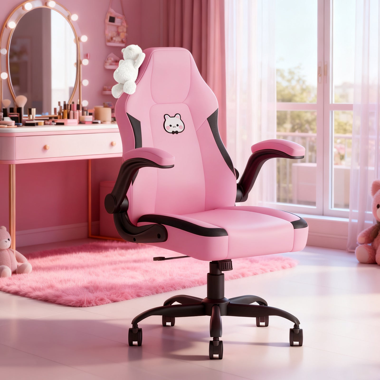 Submi Pink Gaming Chair, Ergonomic Desk Office Chair with Lumbar Support, Computer Chair with Flip-up Armrests, Comfy Task Ch