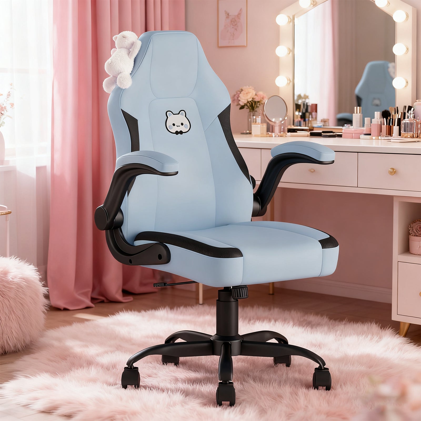 Submi Desk Chair, Ergonomic Office Chair for Adults, Computer Chair with Lumbar Support & Flip-up Armrests, PU Leather Office