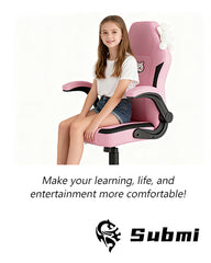 Submi Desk Chair, Ergonomic Office Chair for Adults, Computer Chair with Lumbar Support & Flip-up Armrests, PU Leather Office